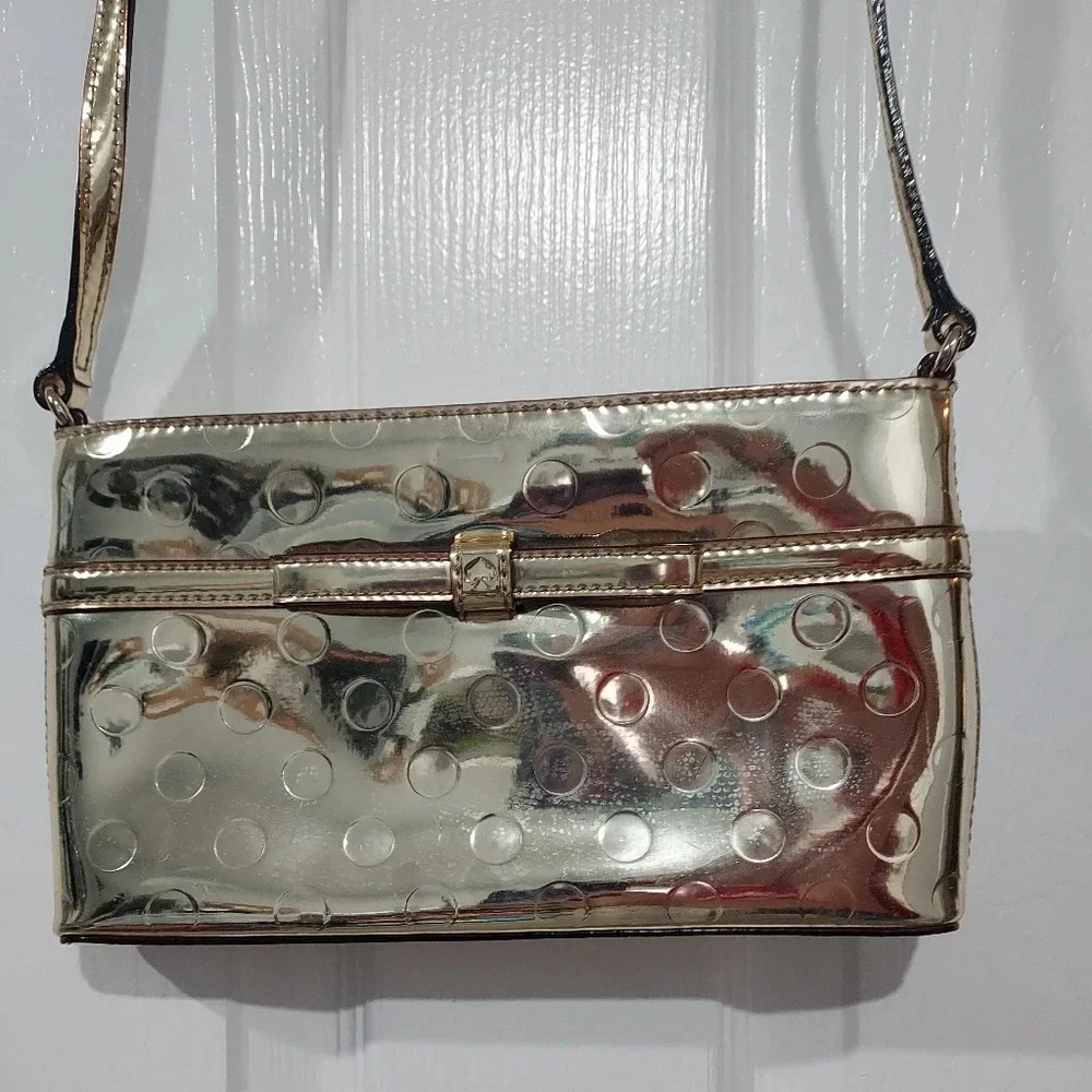 Kate Spade New York Bow Accent Metallic Gold Polka Dot Design Crossbody